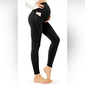 New with Tags Maternity Leggings Pockets Workout Pregnancy Leggings black